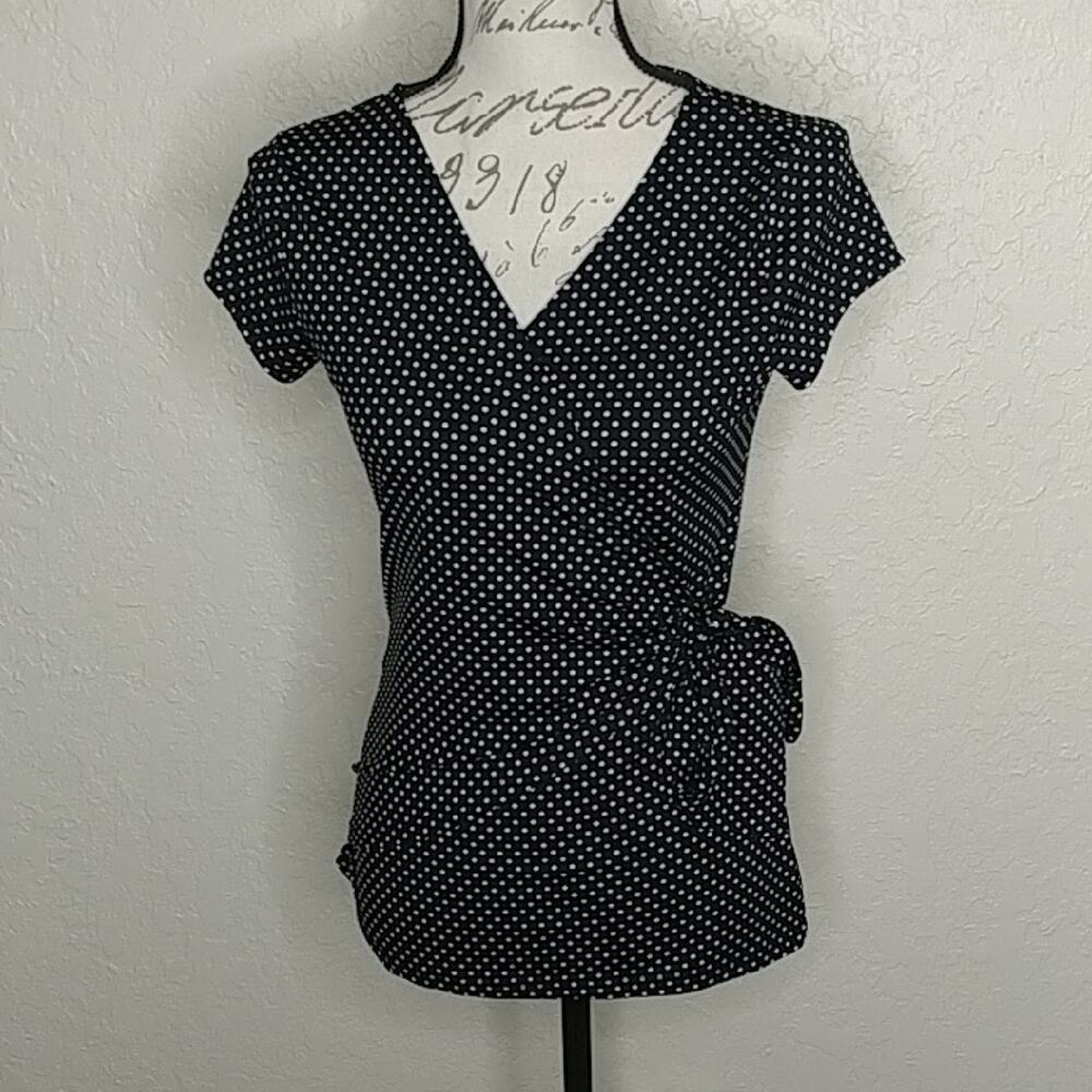 Thx Thanx Collection Polka Dot Mock Wrap Top Size M